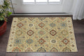 3' X 5' Tan Red And Blue Floral Area Rug With Fringe