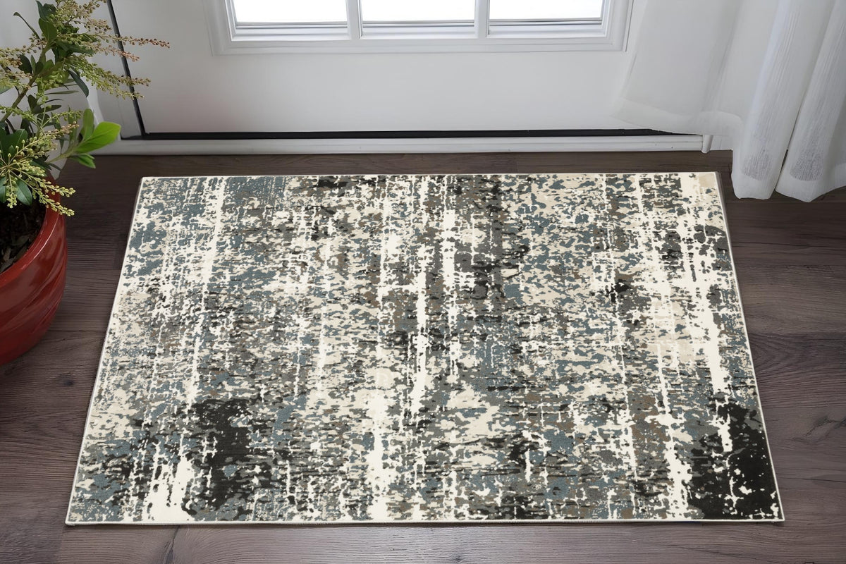 3' X 5' Ivory And Gray Abstract Area Rug