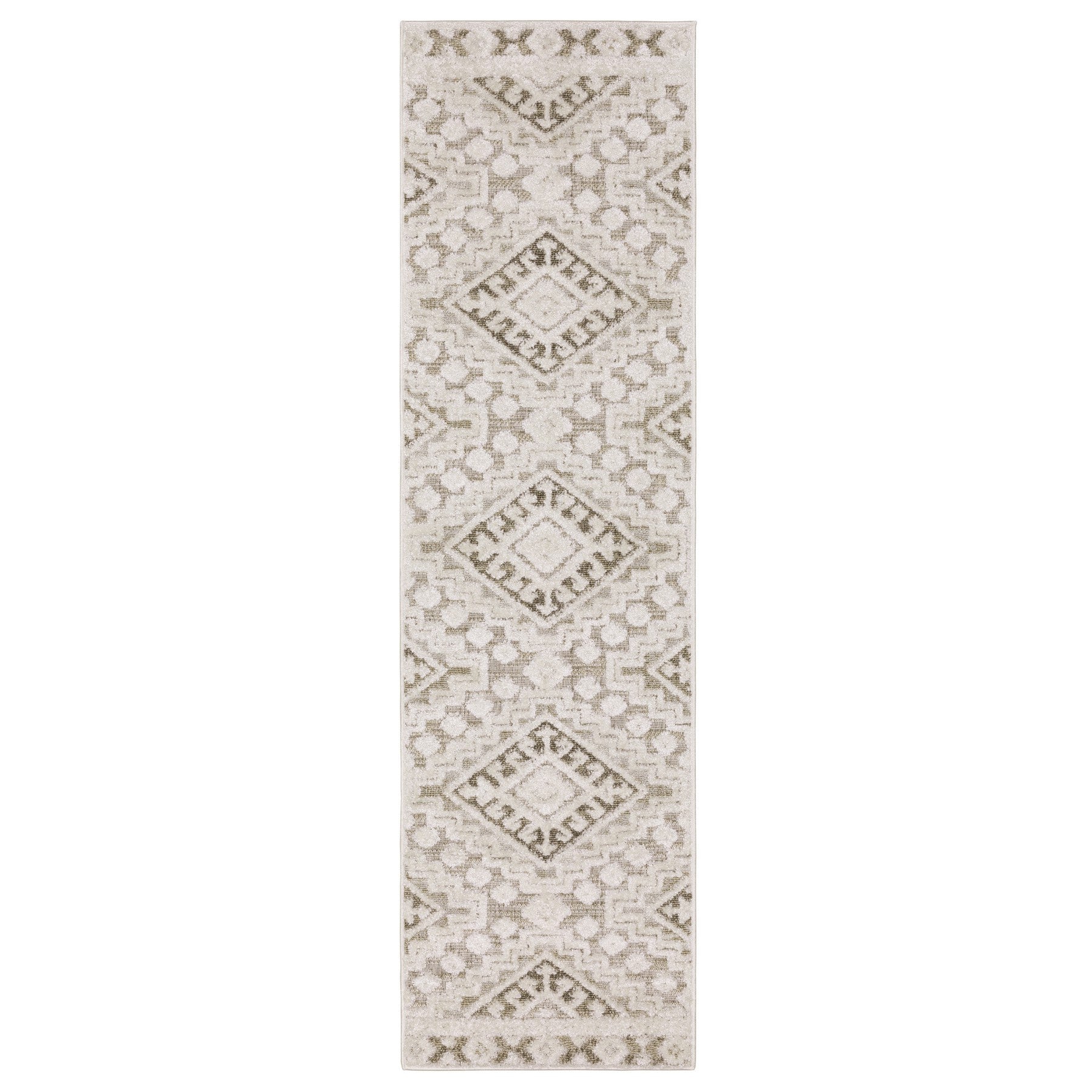 8' Beige And Brown Tribal Runner Rug