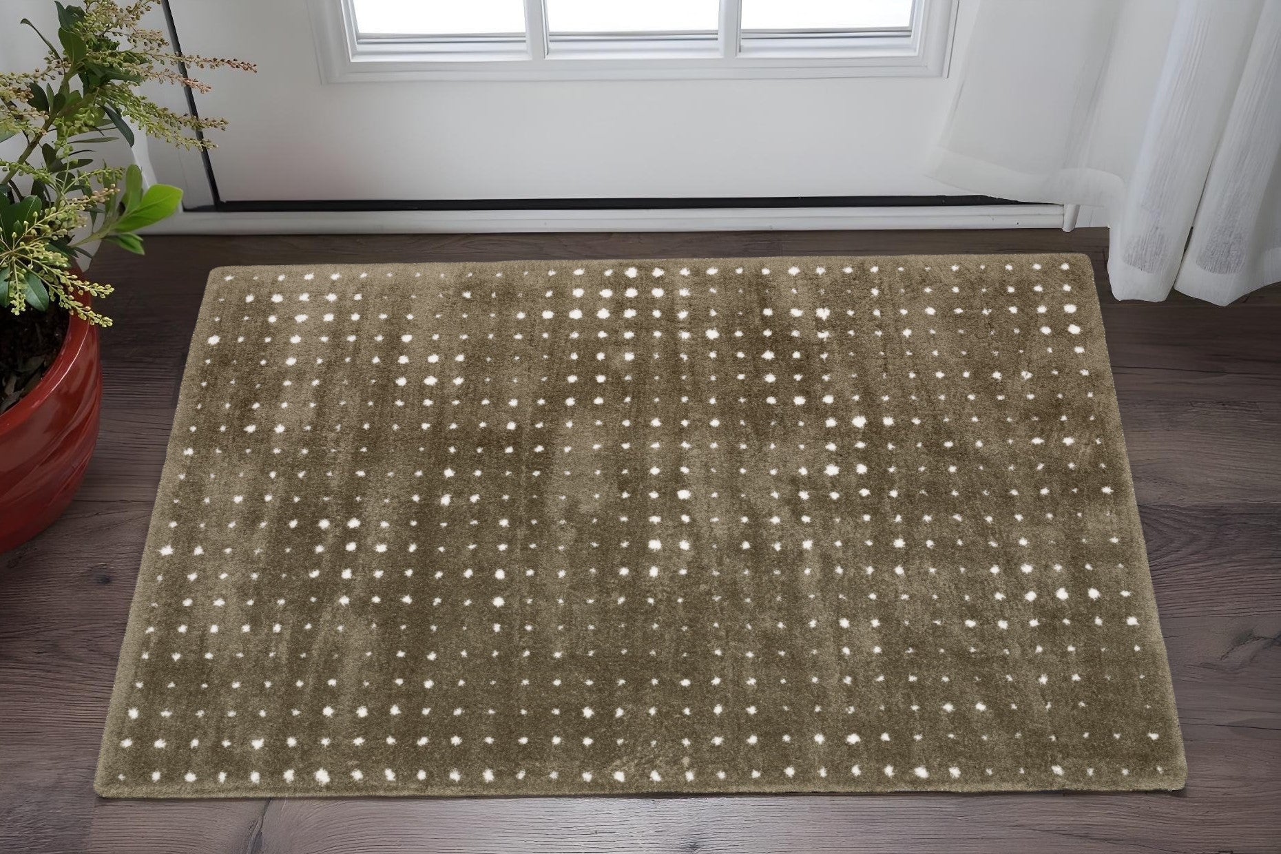 2' X 3' Brown And Ivory Geometric Area Rug