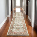 8' Ivory And Rust Oriental Distressed Runner Rug