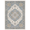 3' X 5' Blue And Ivory Medallion Distressed Area Rug With Fringe