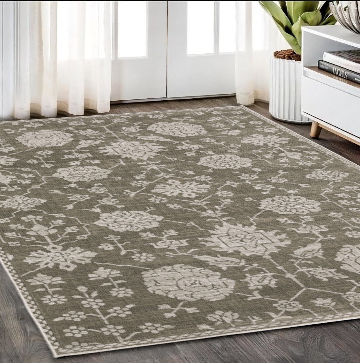 5' X 8' Gray And Light Gray Oriental Area Rug