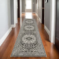 8' Gray And Ivory Oriental Runner Rug