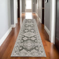 8' Gray And Gray Medallion Runner Rug