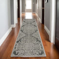 8' Gray And Light Gray Oriental Runner Rug