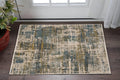3' X 5' Blue And Gold Abstract Area Rug With Fringe