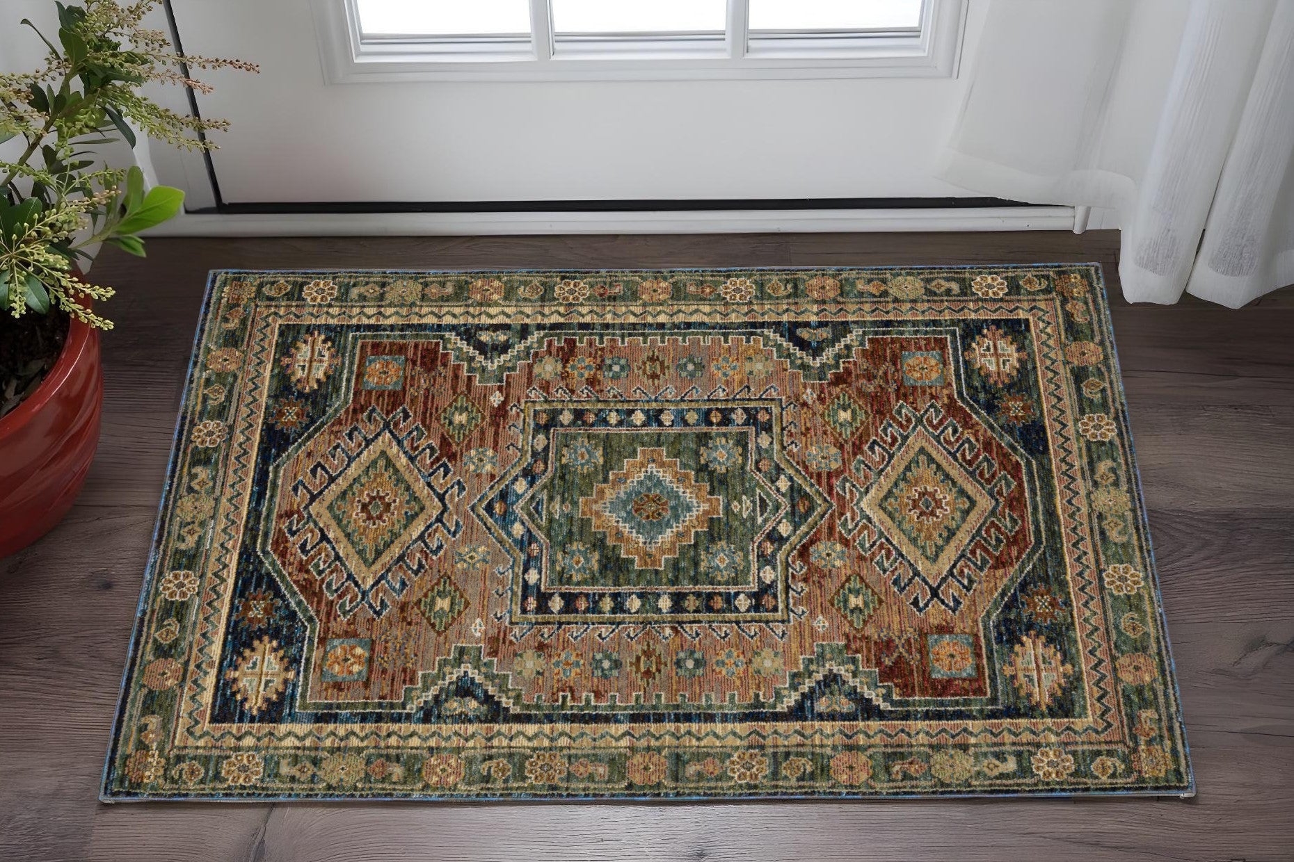 2' X 3' Blue Gray And Brown Tribal Area Rug
