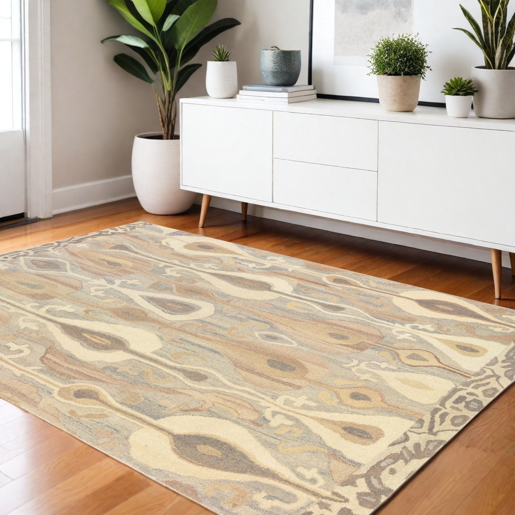 4' X 6' Gray And Beige Wool Abstract Hand Tufted Area Rug