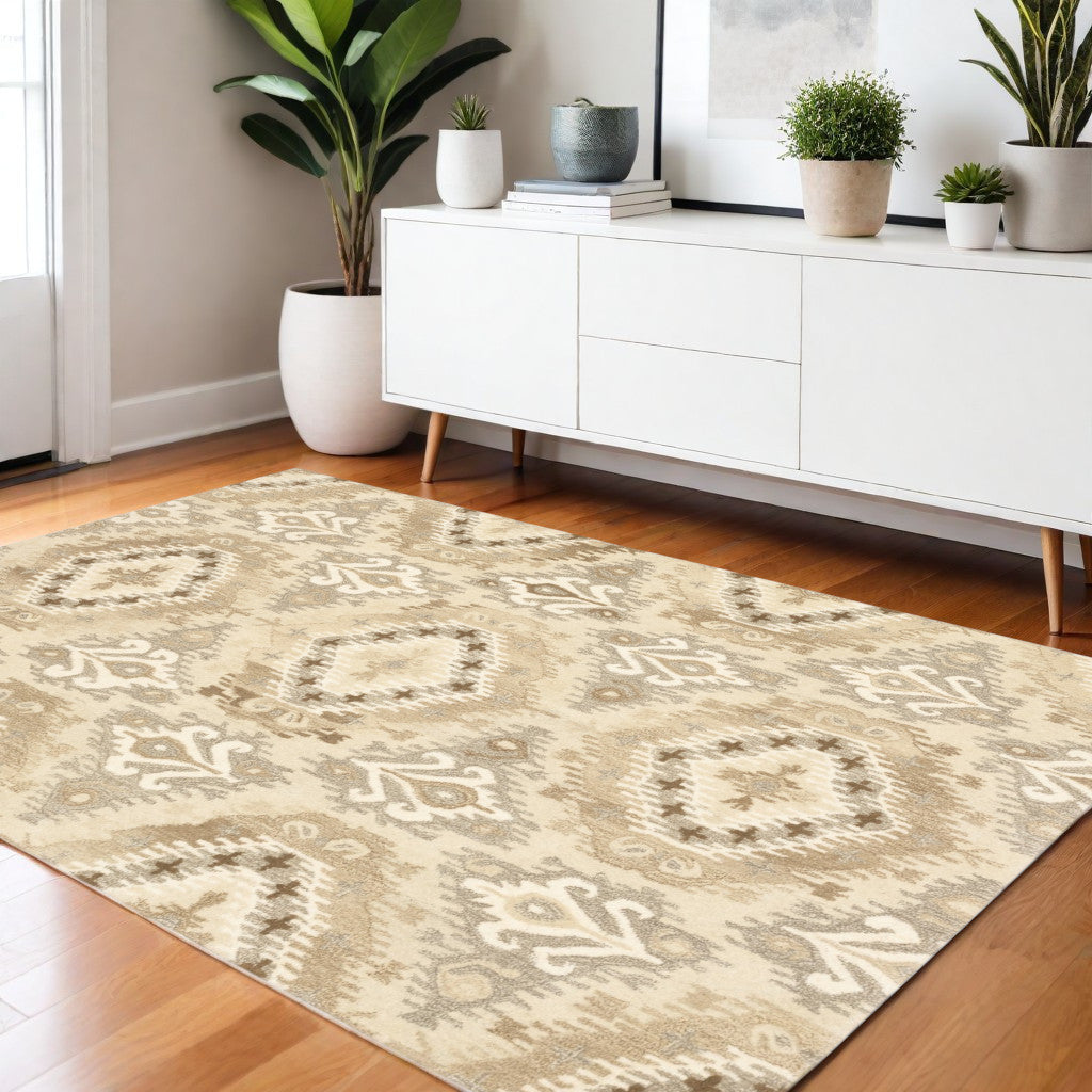 4' X 6' Beige And Ivory Wool Abstract Hand Tufted Area Rug