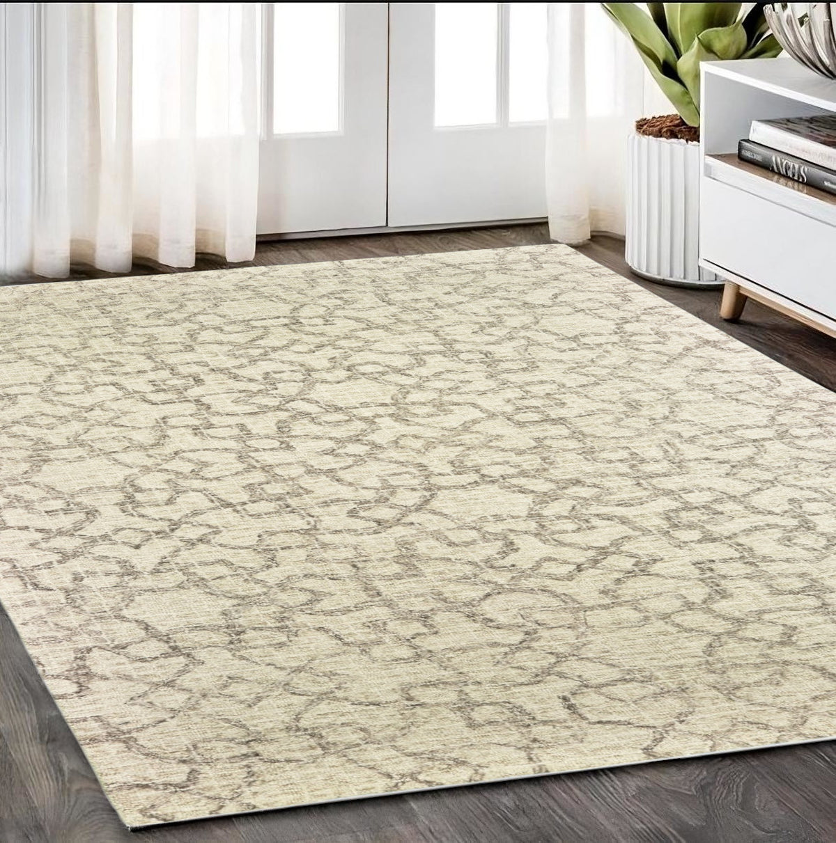 5' X 8' Tan And Ivory Wool Geometric Hand Tufted Area Rug
