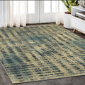 5' X 8' Beige And Blue Geometric Area Rug