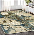 5' X 8' Beige Blue And Brown Abstract Area Rug