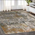 5' X 8' Gray And Gold Abstract Area Rug With Fringe