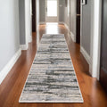 8' Gray And Ivory Abstract Runner Rug With Fringe