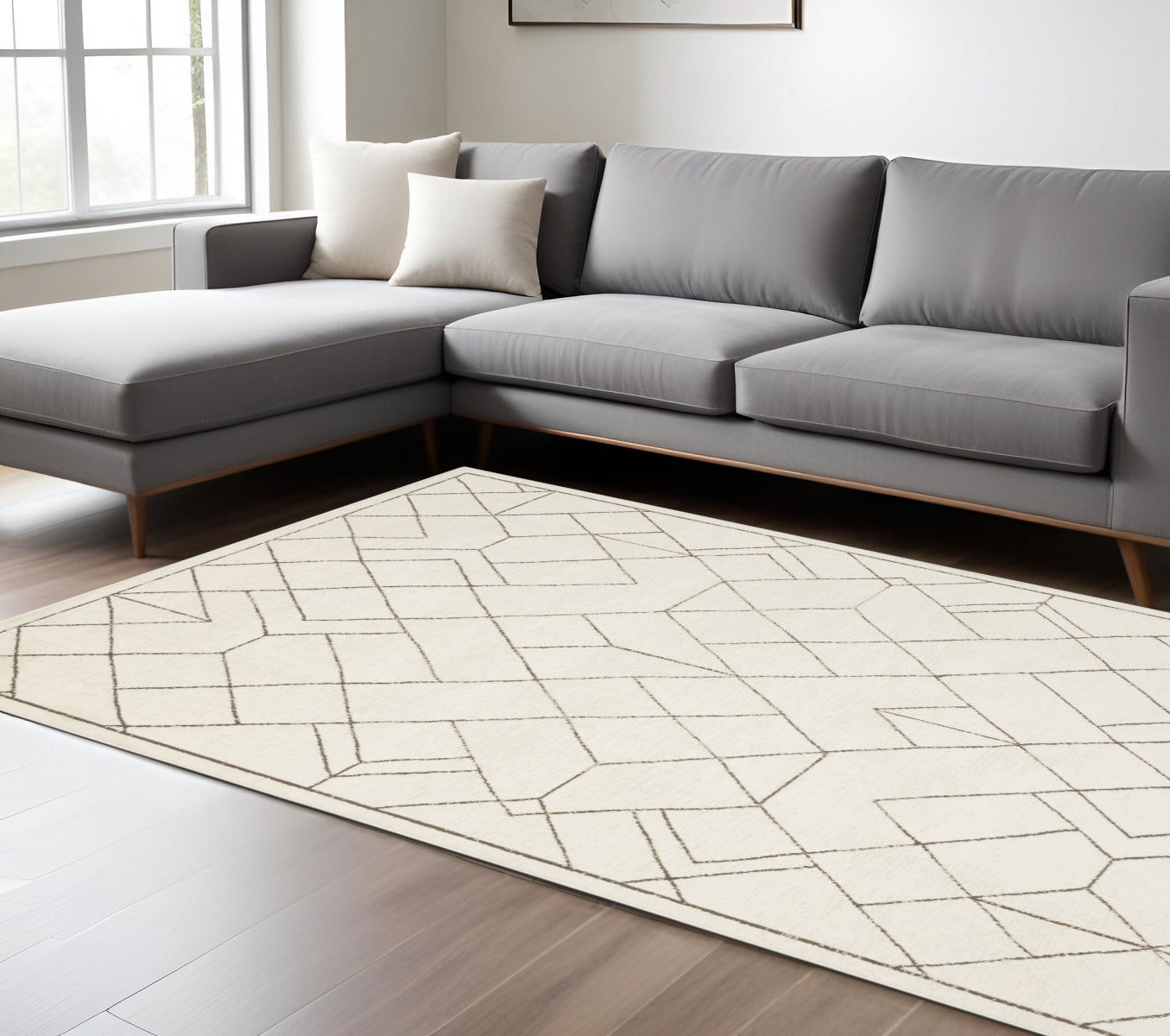 7' X 10' Ivory And Taupe Geometric Area Rug