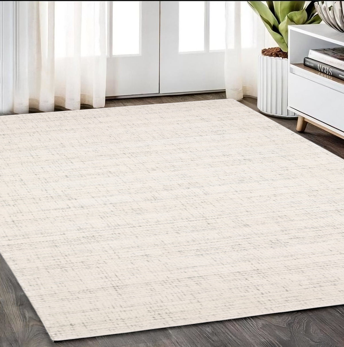 5' X 8' Ivory And Gray Striped Hand Tufted Area Rug