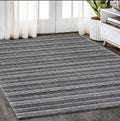 5' X 8' Black And Ivory Striped Hand Tufted Area Rug