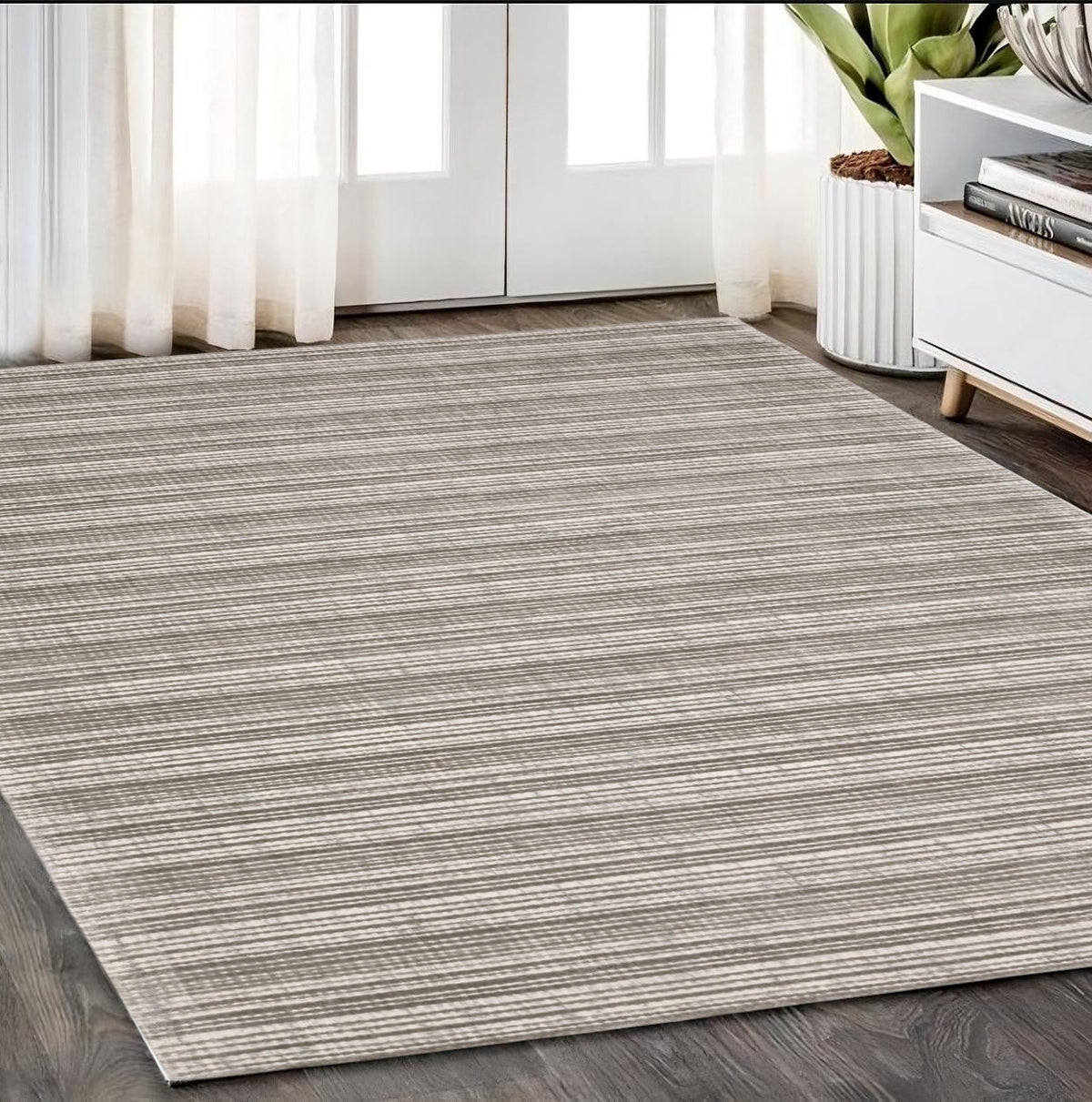 5' X 8' Gray And Ivory Striped Hand Tufted Area Rug