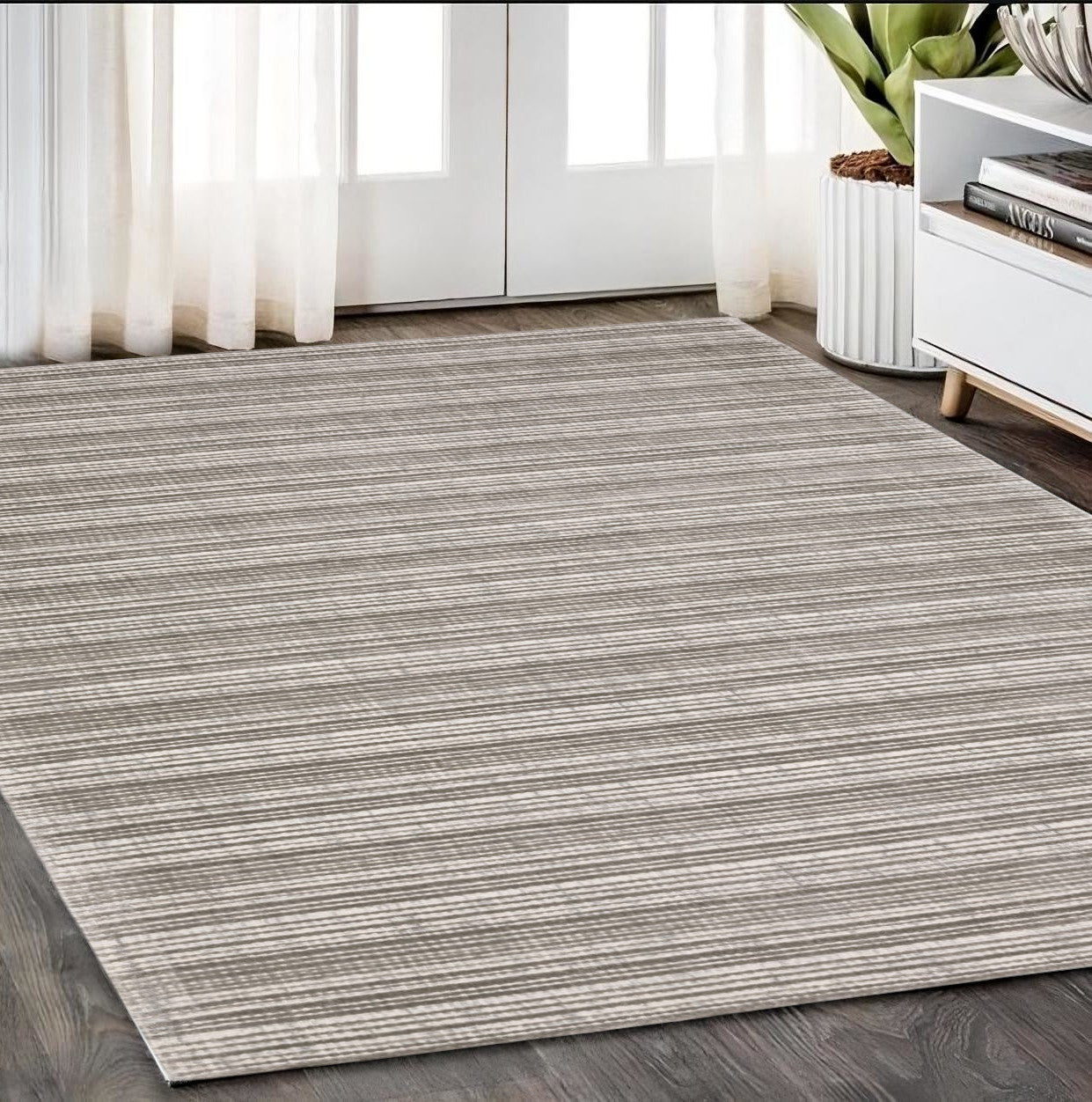 5' X 8' Gray And Ivory Striped Hand Tufted Area Rug