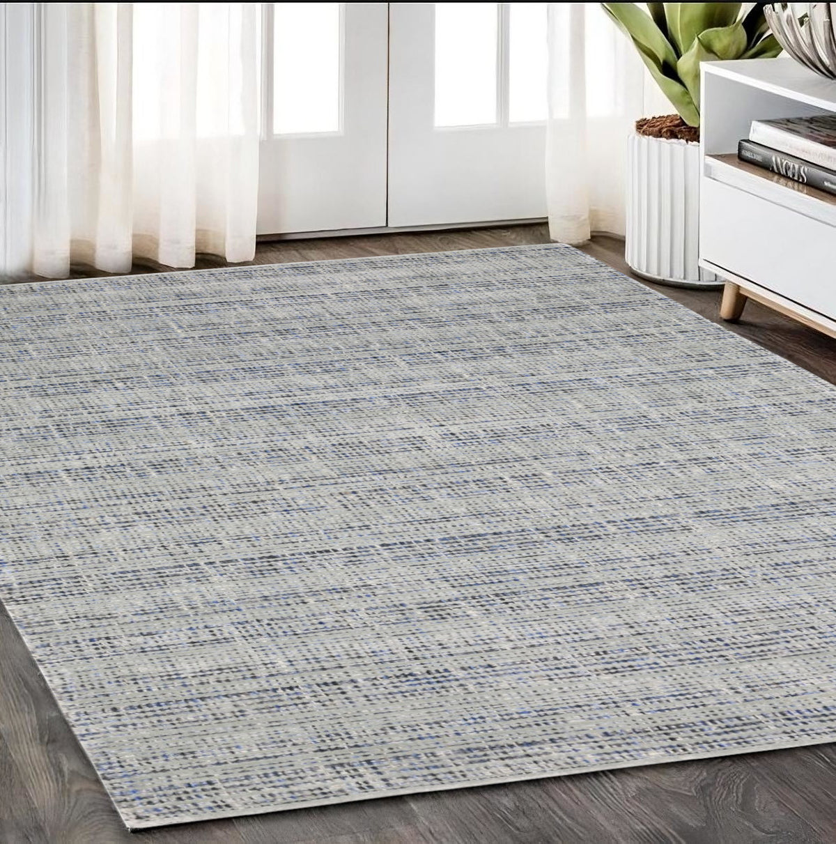 5' X 8' Gray And Blue Striped Hand Tufted Area Rug