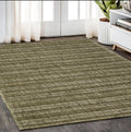 5' X 8' Green And Ivory Striped Hand Tufted Area Rug
