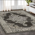 5' X 8' Gray And Beige Medallion Area Rug With Fringe