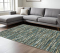7' X 10' Blue Brown And Ivory Striped Area Rug