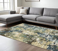 7' X 10' Blue And Green Abstract Area Rug