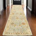 10' Blue And Sand Wool Oriental Hand Knotted Runner Rug