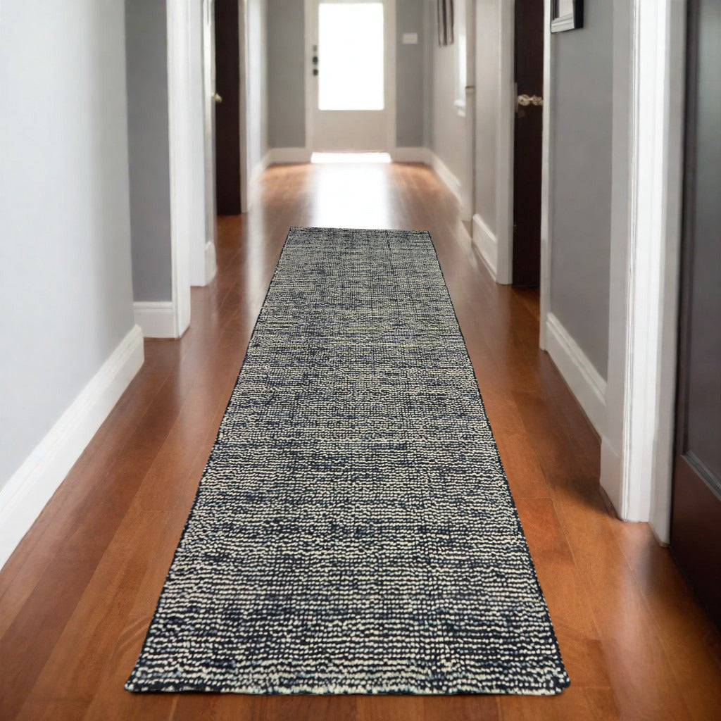 8' Charcoal And Black Hand Tufted Runner Rug