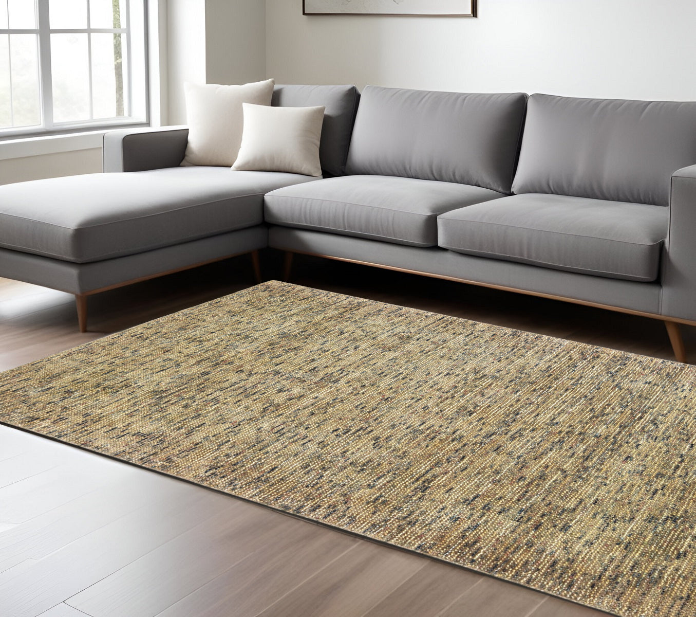 6' X 9' Gold And Green Hand Tufted Area Rug