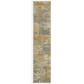 12' Beige And Gold Abstract Runner Rug With Fringe