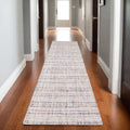 8' Ivory Blue And Yellow Striped Hand Tufted Runner Rug