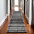 8' Black And Ivory Striped Hand Tufted Runner Rug
