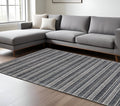8' X 10' Black And Ivory Striped Hand Tufted Area Rug