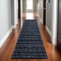 8' Navy Blue And Blue Striped Hand Tufted Runner Rug
