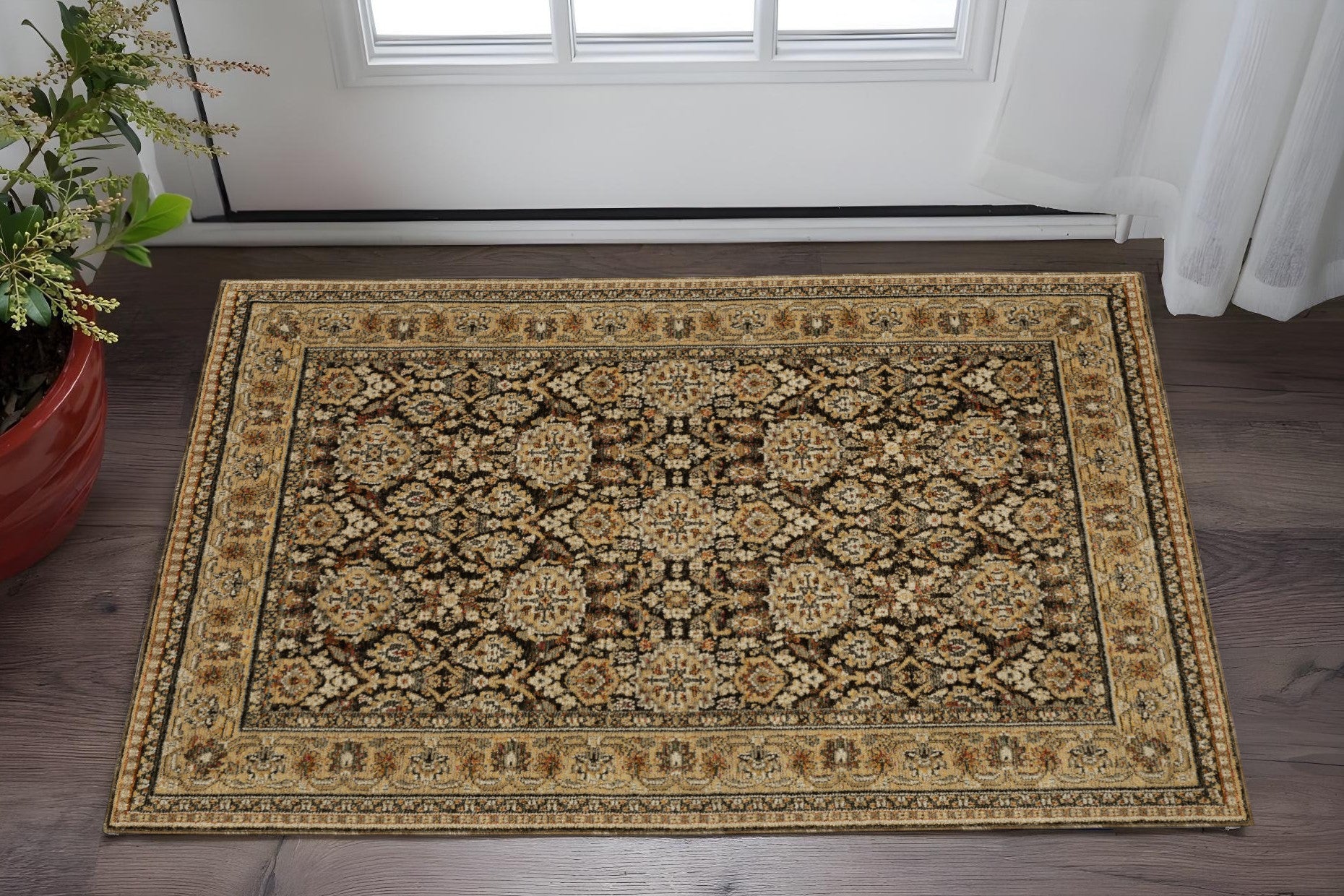 3' X 5' Brown And Gold Oriental Area Rug