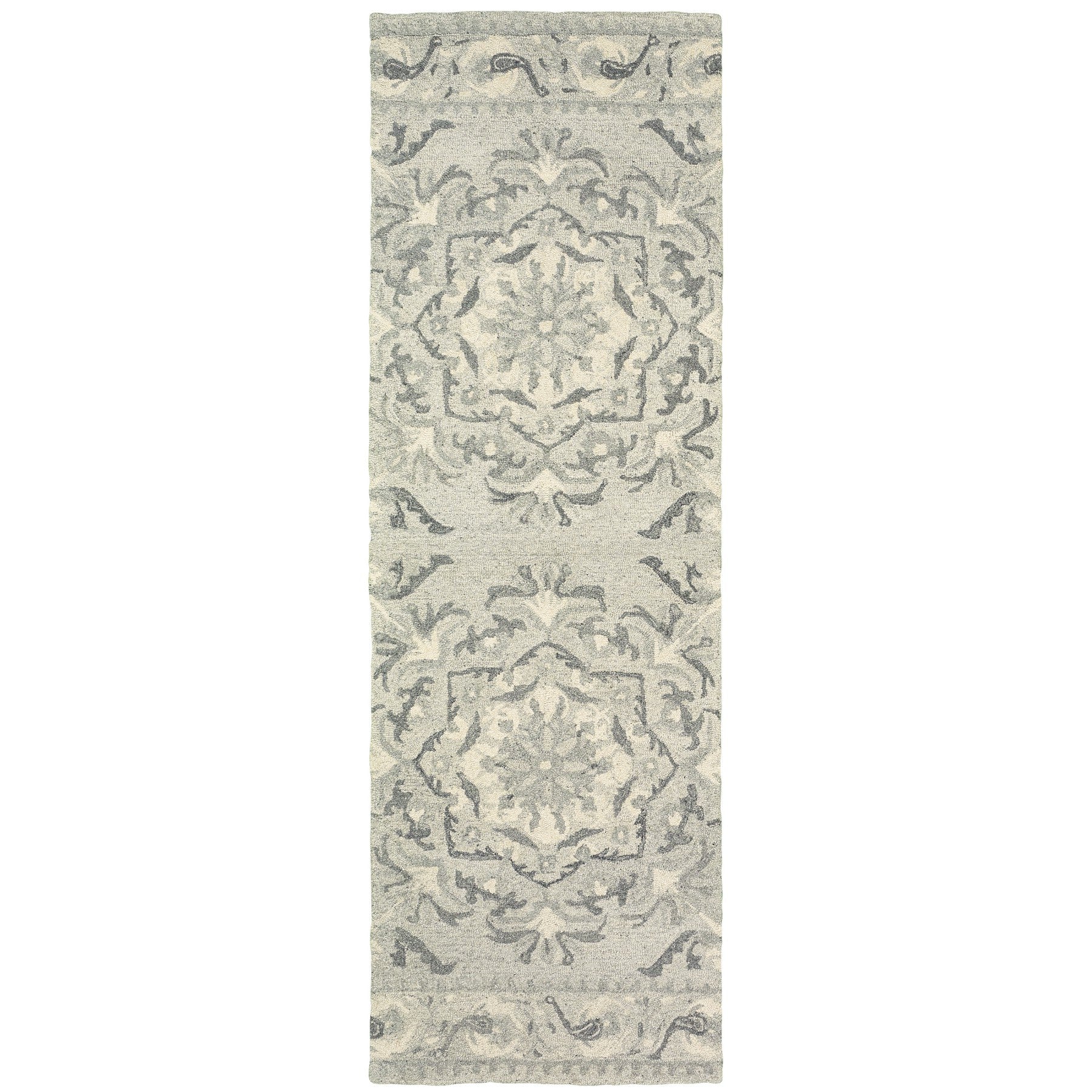 8' Ivory Wool Floral Hand Tufted Runner Rug