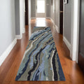 8' Blue And Teal Wool Abstract Hand Tufted Runner Rug