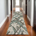 8' Gray And Teal Wool Abstract Hand Tufted Runner Rug