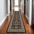 8' Black And Ivory Oriental Runner Rug