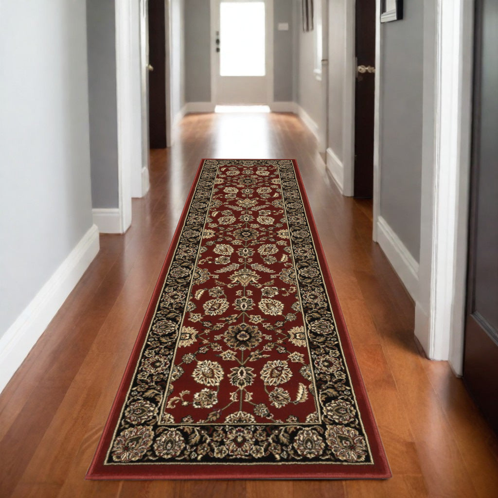 8' Red And Black Oriental Runner Rug