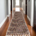 8' Red Orange And Yellow Abstract Shag Runner Rug With Fringe