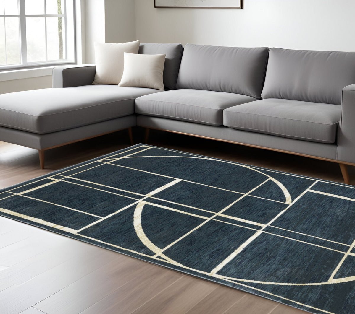 8' X 11' Blue And Ivory Geometric Area Rug