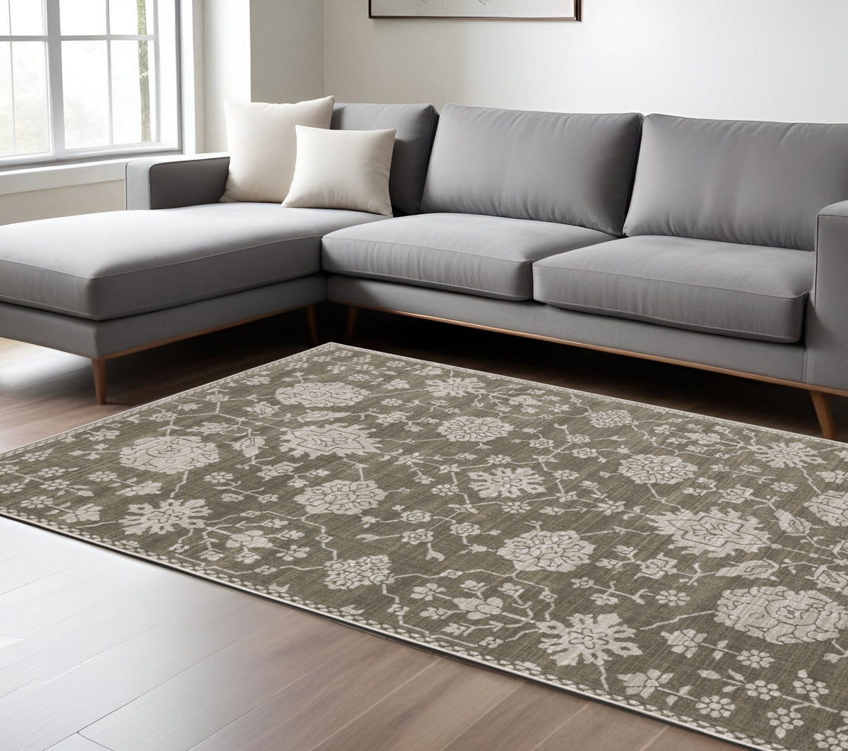 8' X 11' Gray And Light Gray Oriental Area Rug
