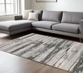 8' X 11' Gray And Ivory Abstract Area Rug With Fringe