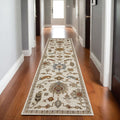 8' Ivory Gray And Orange Oriental Runner Rug