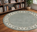 8' Blue And Ivory Oriental Round Rug