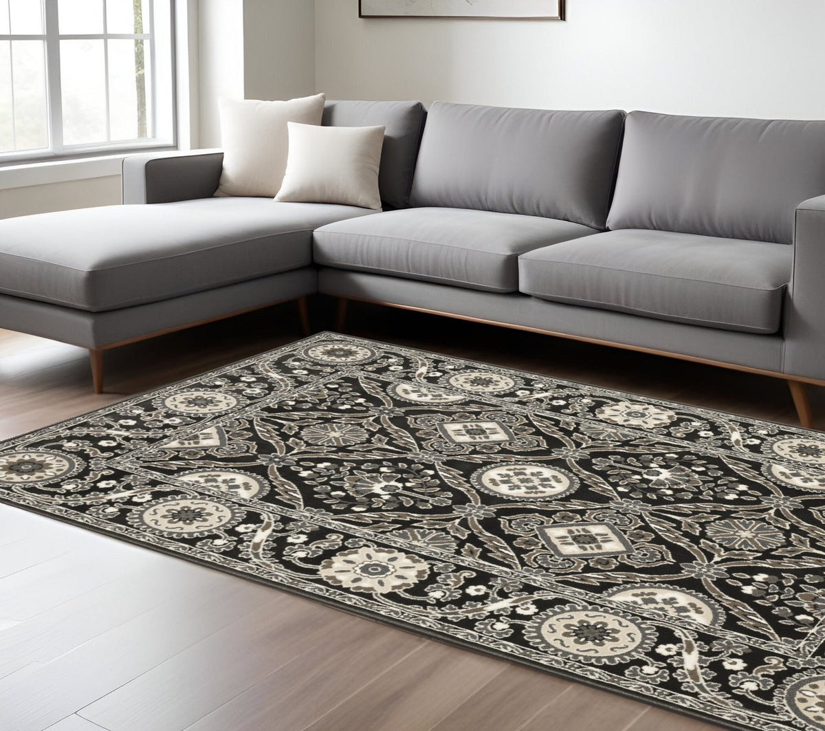 8' X 11' Charcoal And Gray Oriental Area Rug